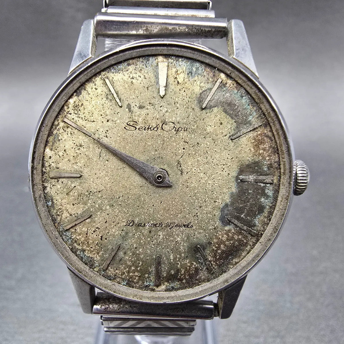 Seiko Crown Watch Men 34mm Gray Silver Stainless Case J14096ED JDM VTG PARTS0