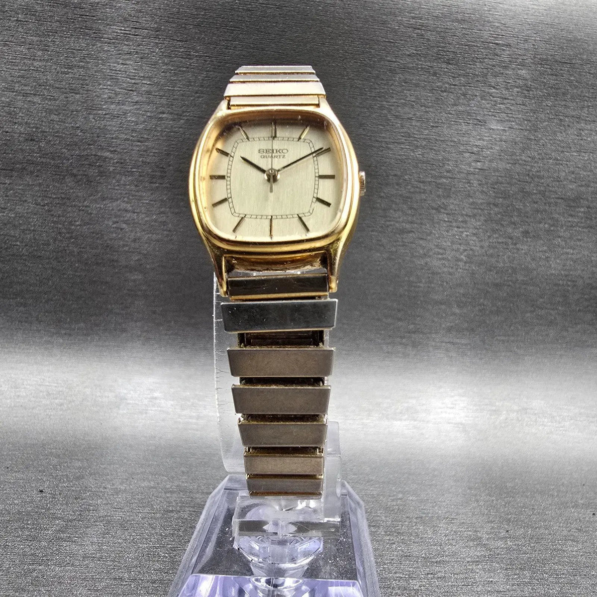 Seiko Watch Women 21mm Gold Dial Gold Tone Rectangle 3421-5120 New Battery JP5