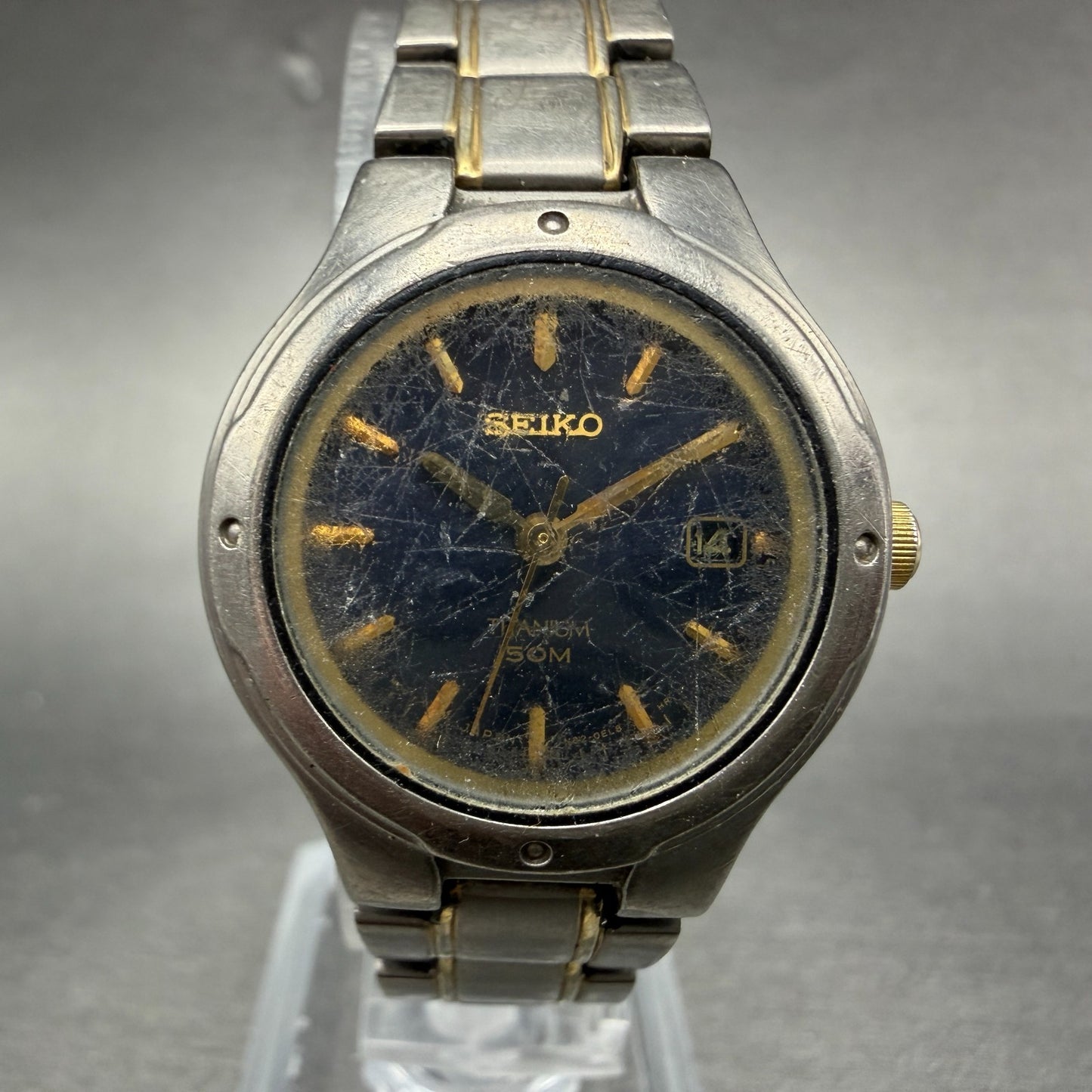 Seiko Watch Women 27mm Blue Dial Titanium Date Round 7N82-0BT0 New Battery0