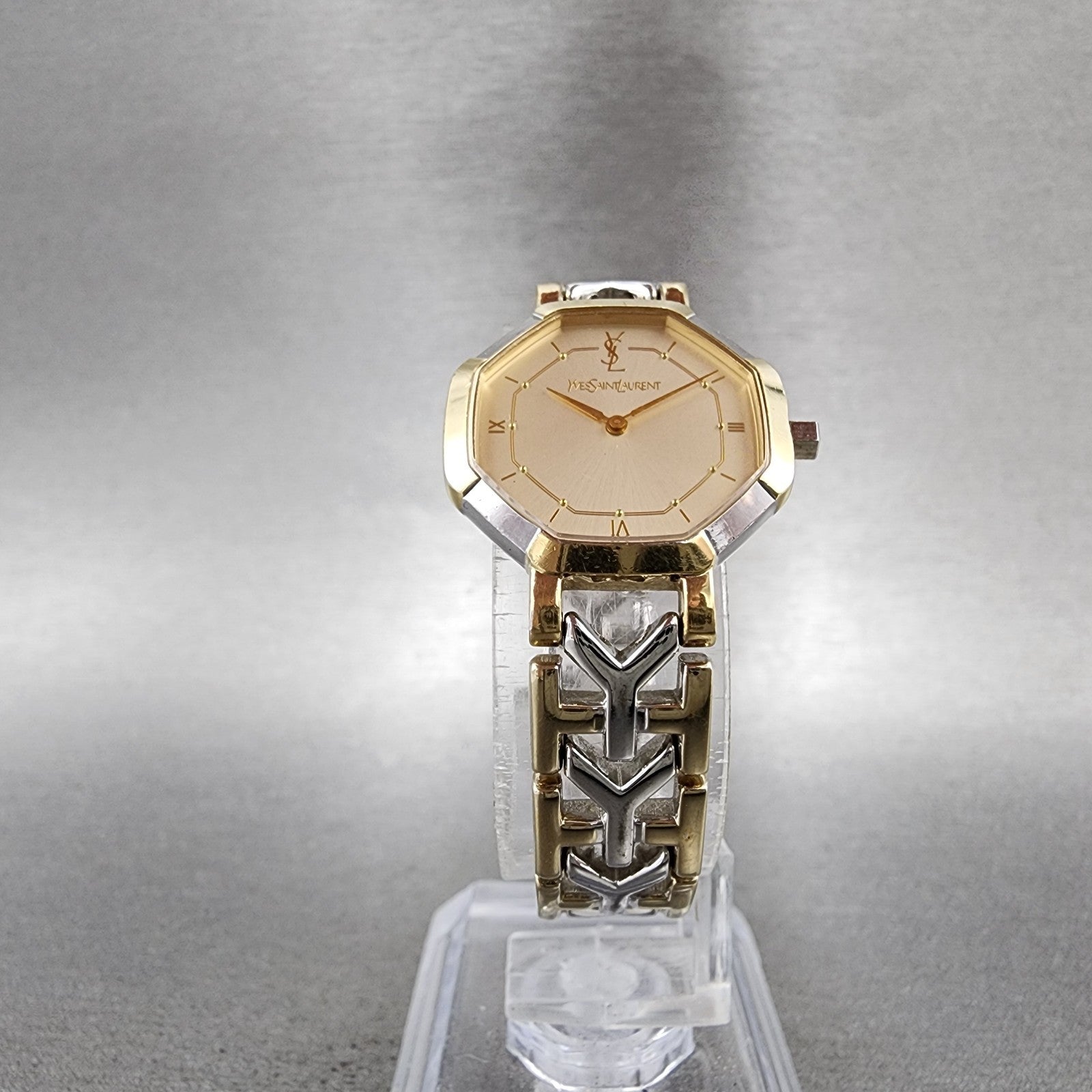 Yves Saint Laurent Watch Women 23mm Champagne Dial Tow Tone Octagon New Battery5