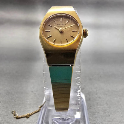 Seiko Watch Women 16mm Gold Dial Gold Tone Round 5420-0029 New Battery Vintage5