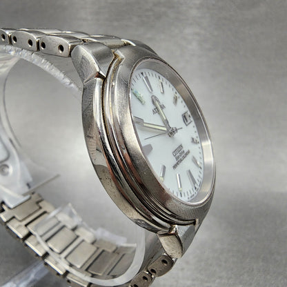 Citizen Attesa Eco-Drive Watch Men 36mm White Dial Titanium Date Perpetual Cal