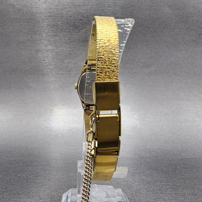 Vintage Seiko Watch Women 17mm Gold Dial Gold Tone Hexagon 4N015021 New Batt A17