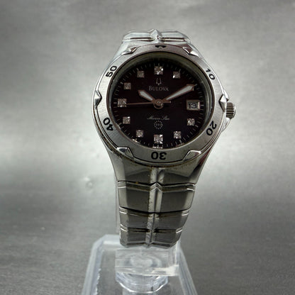 Bulova Marine Star Dive Watch Women 27mm MOP Dial Steel Date Round 96P12 New Bat5