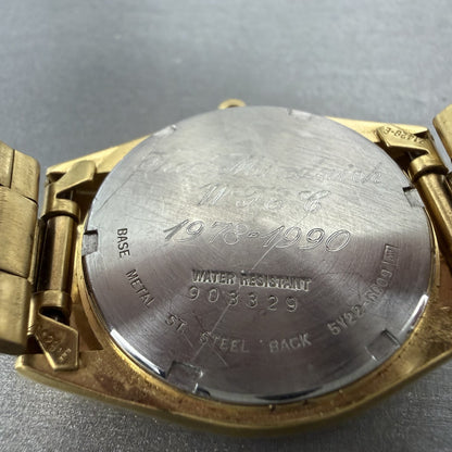 Seiko SQ Watch Men 33mm Champagne Dial Gold Tone Date 5y226009 New Battery9