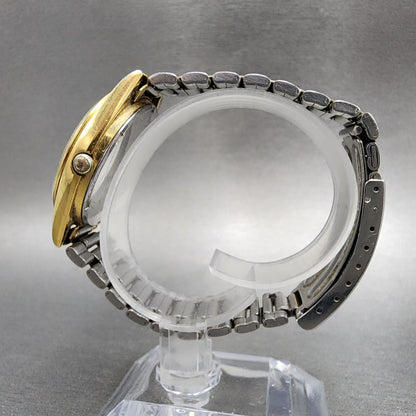Seiko Alarm Watch Men 34mm Gold Dial Gold Tone Daydate Round 5C23-8009 READ!!!!!