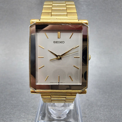 Seiko Tank Watch Men 25mm Gray Dial Gold Tone Rectangle 5p315a80 New Battery0