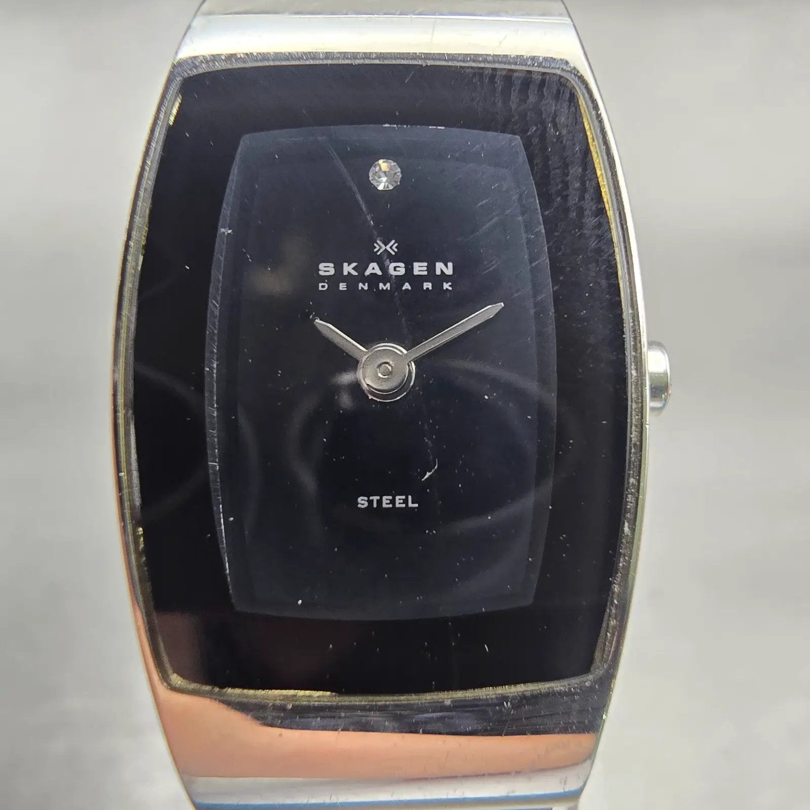 Skagen Denmark Watch Women 16mm Black Dial Silver Tone Rectangle 271SSLB New Bat1