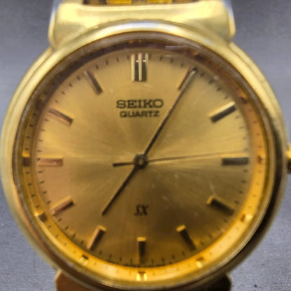 Seiko SX Watch Men Champagne Dial Gold Tone Round V701-1S50 PARTS Vintage2