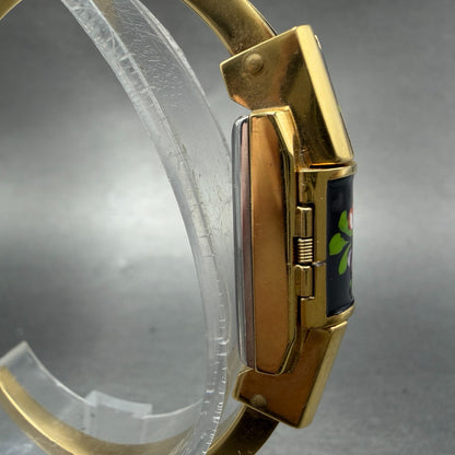 Ritma Hideaway Watch Women Silver Dial Gold Tone Floral Rectangle Manual Wind3