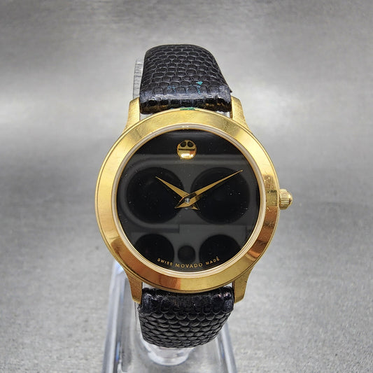Movado Museum Watch Women 26mm Black Dial Gold Tone Round 87 E4 0814 New Batt0