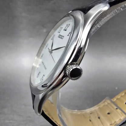 Seiko Watch Men 35mm White Dial Silver Tone Round 7N01-0EF0 Leather Band PARTS3