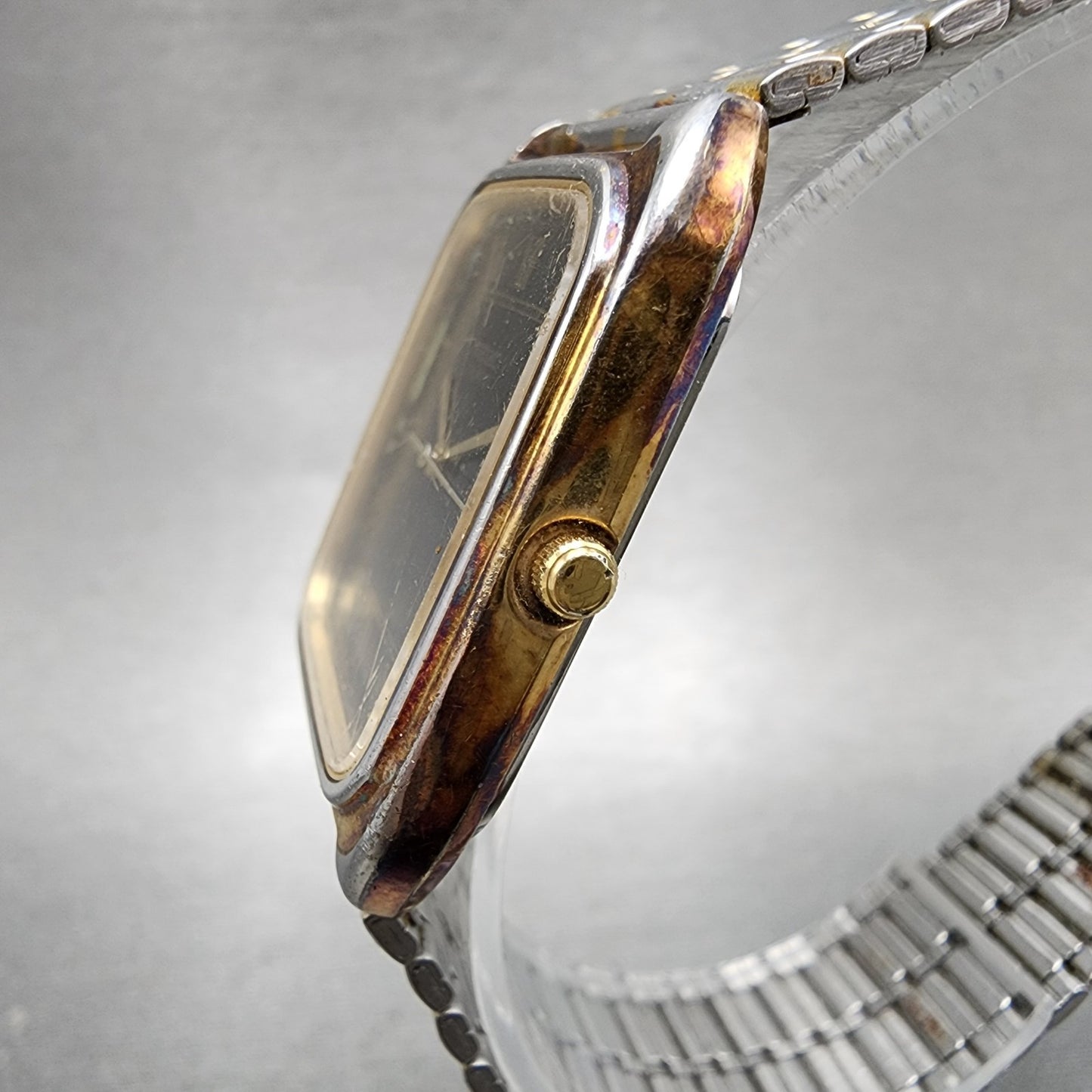 Seiko Tank Watch Men 28mm Black Dial Two Tone Rectangle 64315080 New Battery2