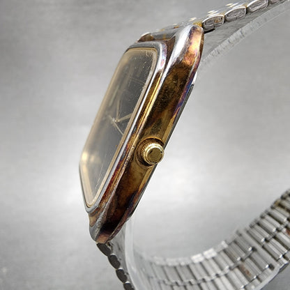 Seiko Tank Watch Men 28mm Black Dial Two Tone Rectangle 64315080 New Battery2