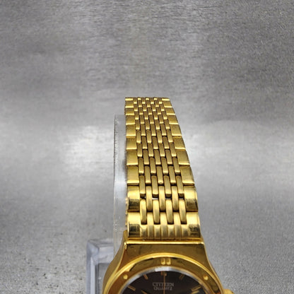Citizen Watch Women 20mm Black Dial Gold Tone Round Vintage New Battery4