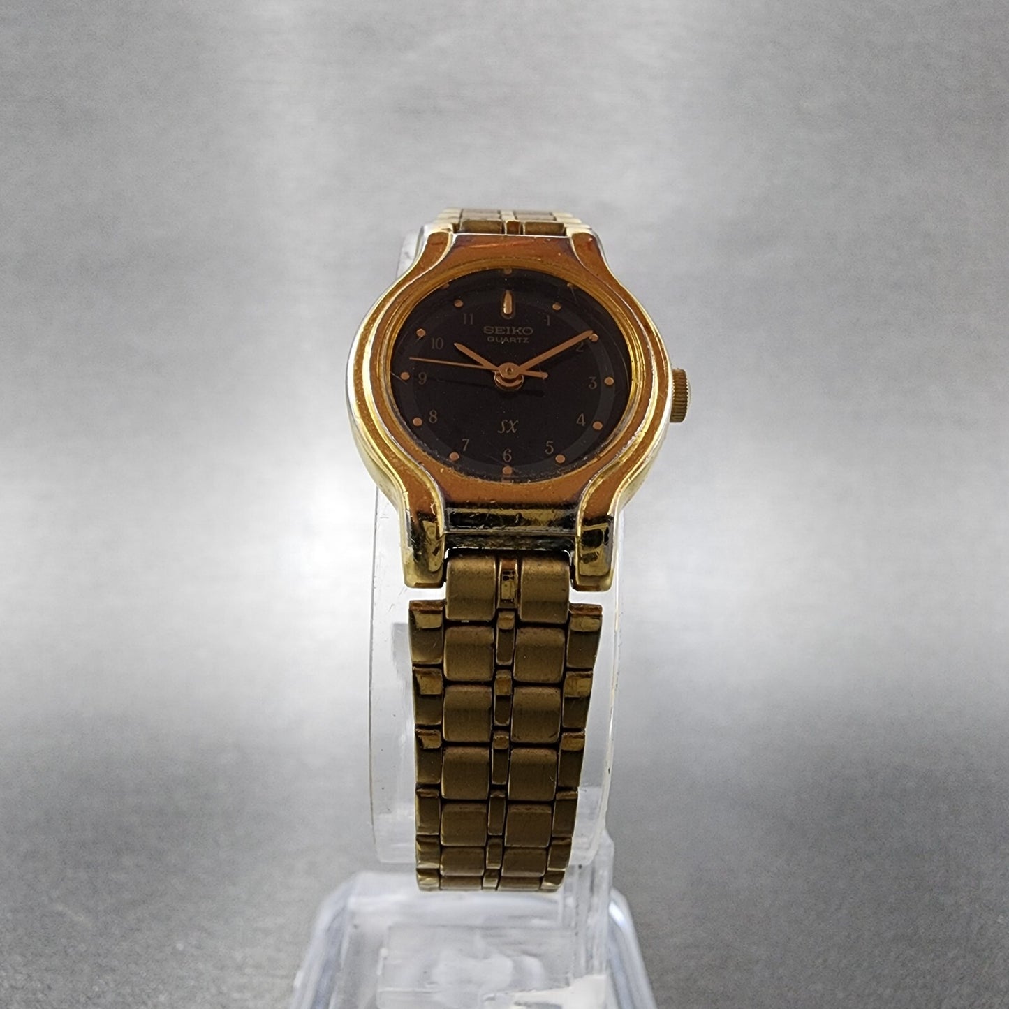 VTG Seiko SX Watch Women 19mm Black Dial Gold Tone Round V4010281 New Battery5