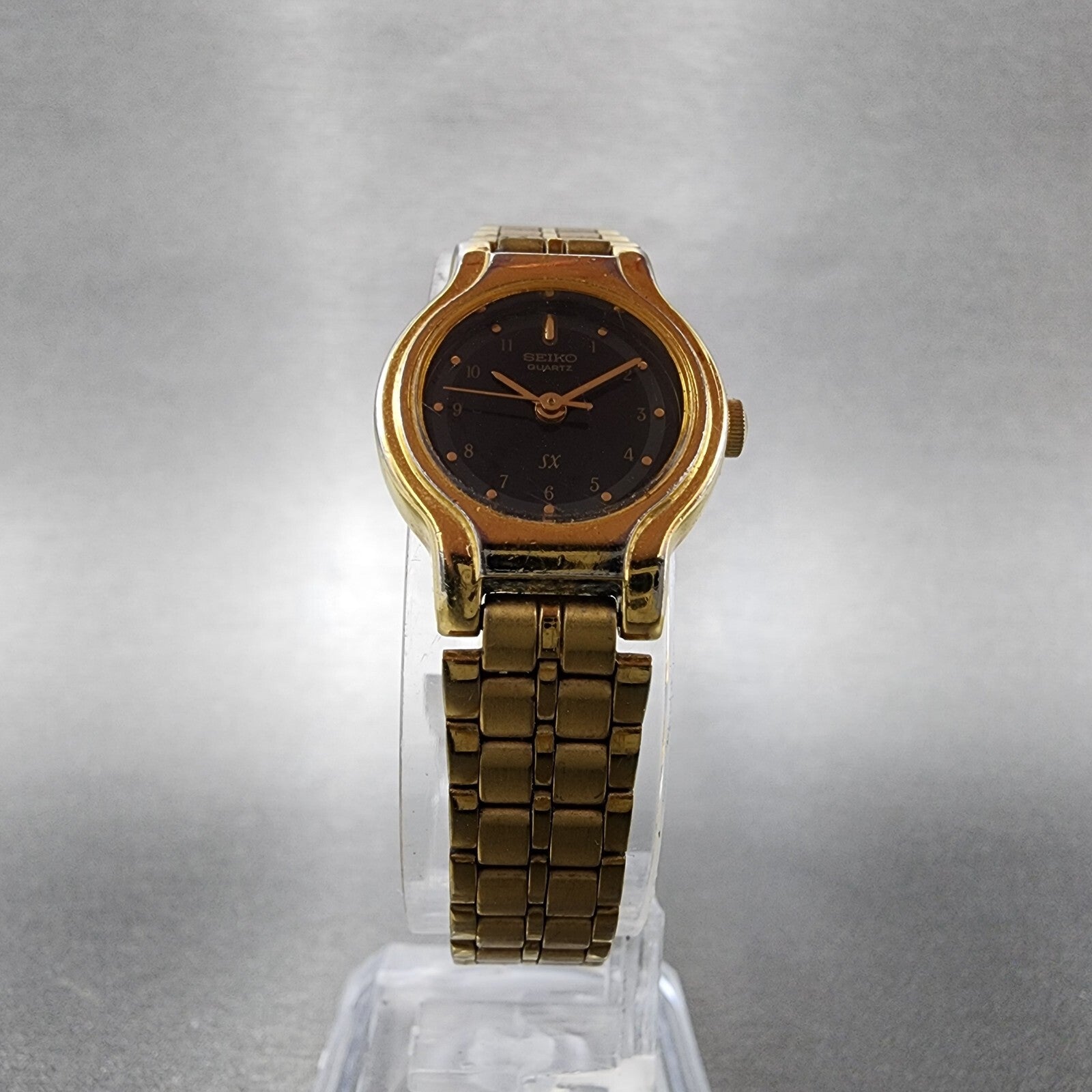 VTG Seiko SX Watch Women 19mm Black Dial Gold Tone Round V4010281 New Battery5