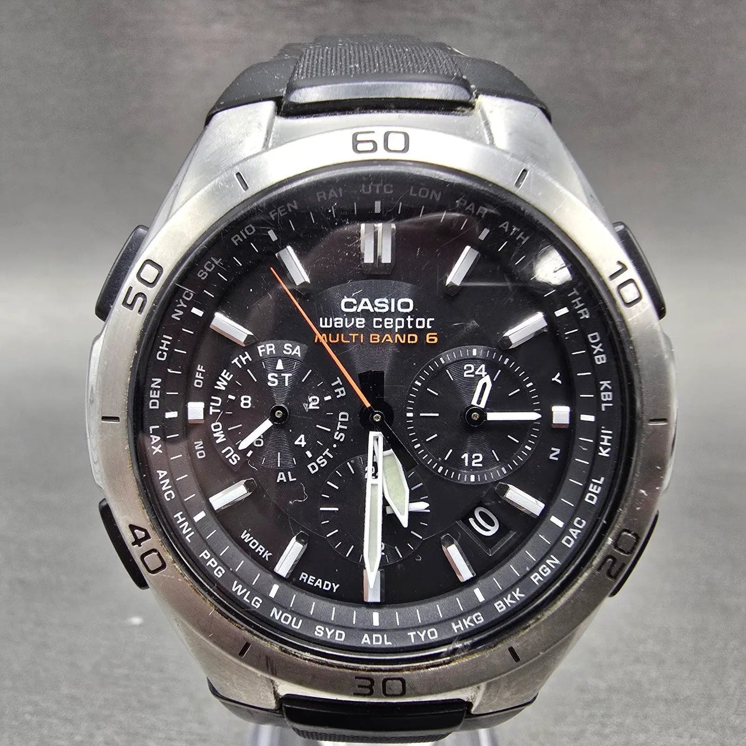 Casio Waveceptor WVQ-M410 Watch Men 43mm Black Dial Silver Tone Date Solar Runs0