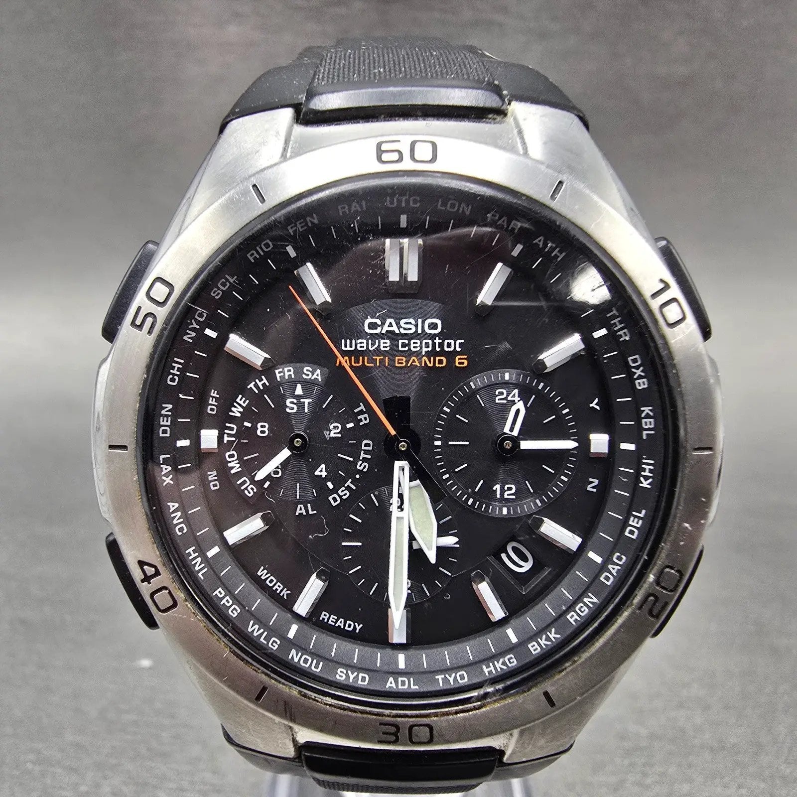 Casio Waveceptor WVQ-M410 Watch Men 43mm Black Dial Silver Tone Date Solar Runs0