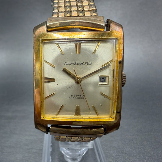 Citizen Excel Date Watch Men 29mm Champagne Dial Gold Plated Manual Wind Runs0