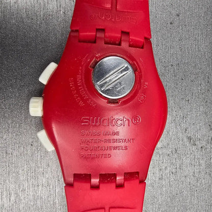 Swatch Spremuta Watch Men 42mm Red White Chronograph Date SUSR403 New Battery10