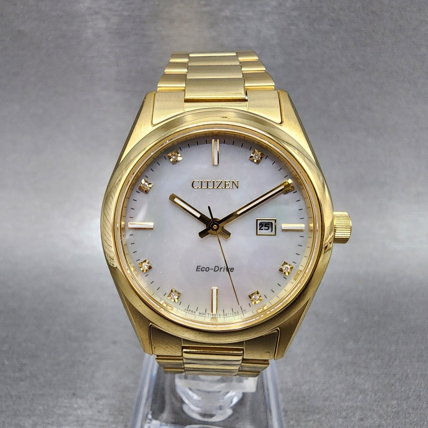 Citizen EcoDrive Watch Women 33mm MOP Dial Gold Tone Date Round EW270259D0