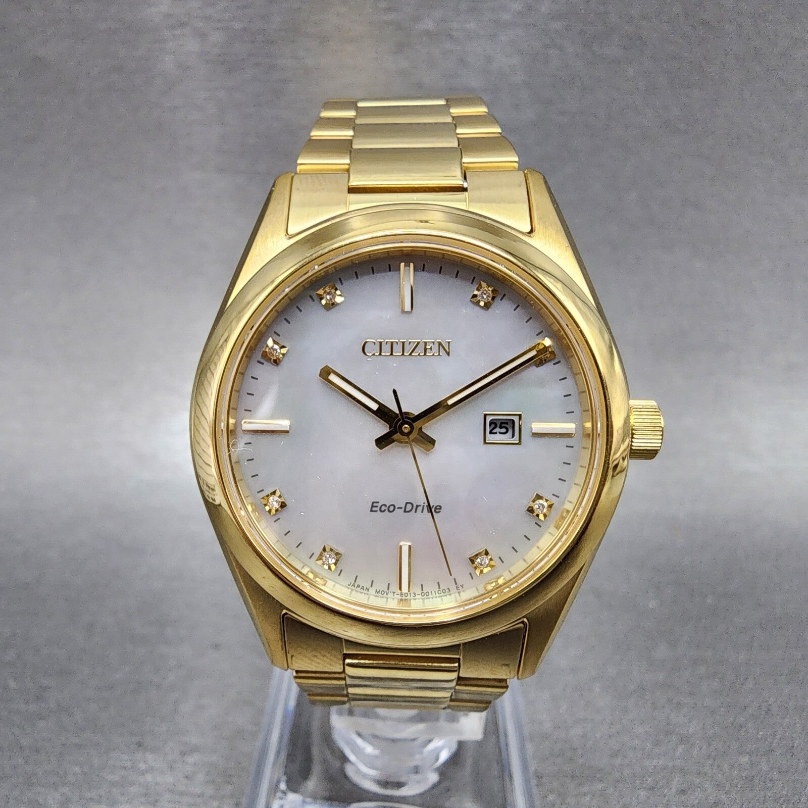 Citizen EcoDrive Watch Women 33mm MOP Dial Gold Tone Date Round EW270259D0