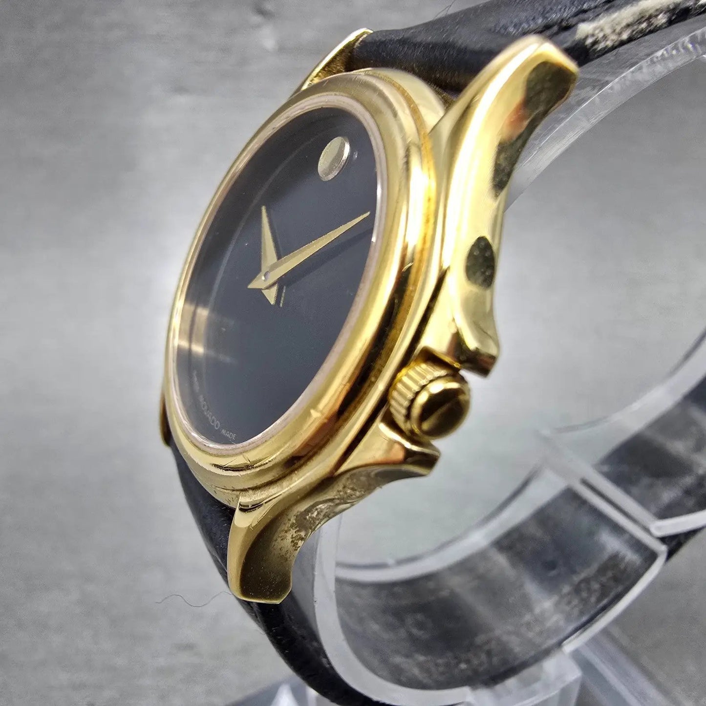 Movado Museum Watch Women 28mm Black Dial Gold Tone Round 87 E4 0823 New Batt LQ2