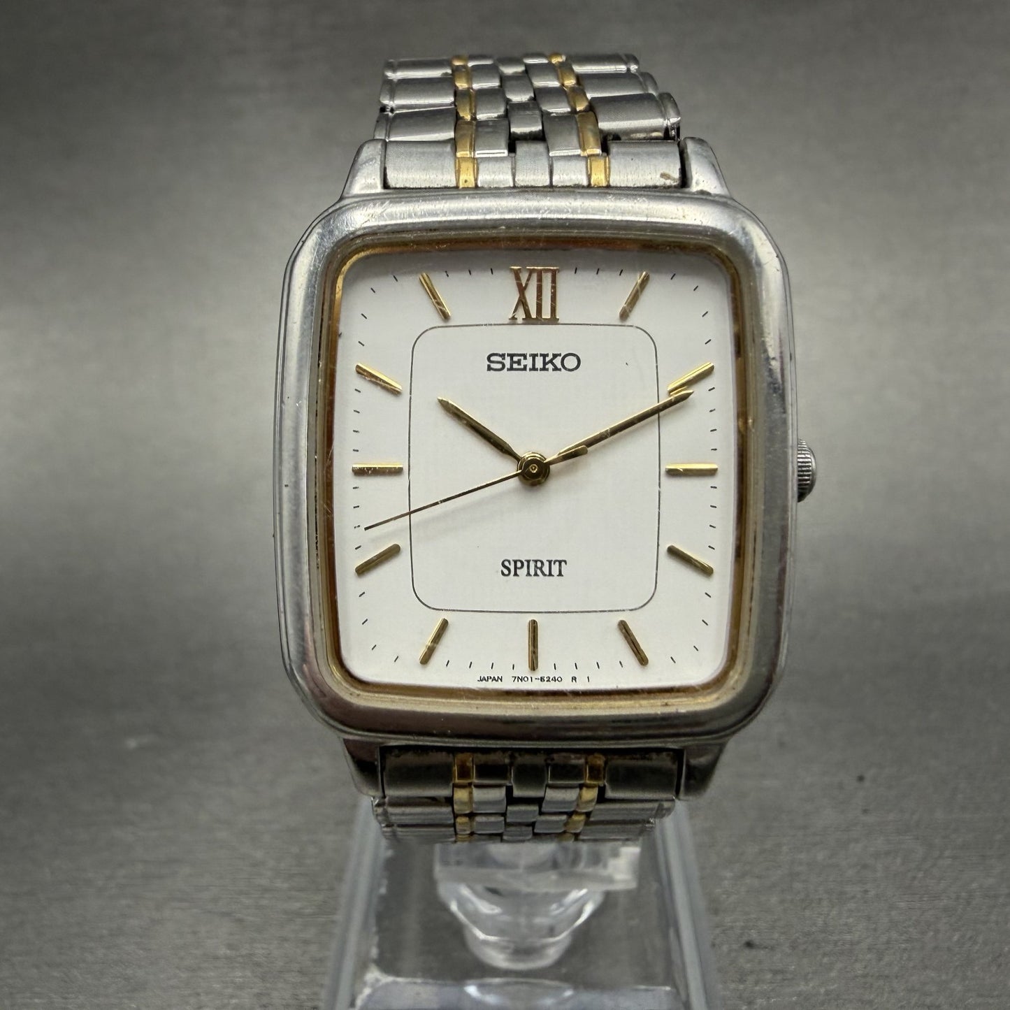 Seiko Spirit Tank Watch Men 28mm White Dial two Tone 7n01-5210 New Battery AL0