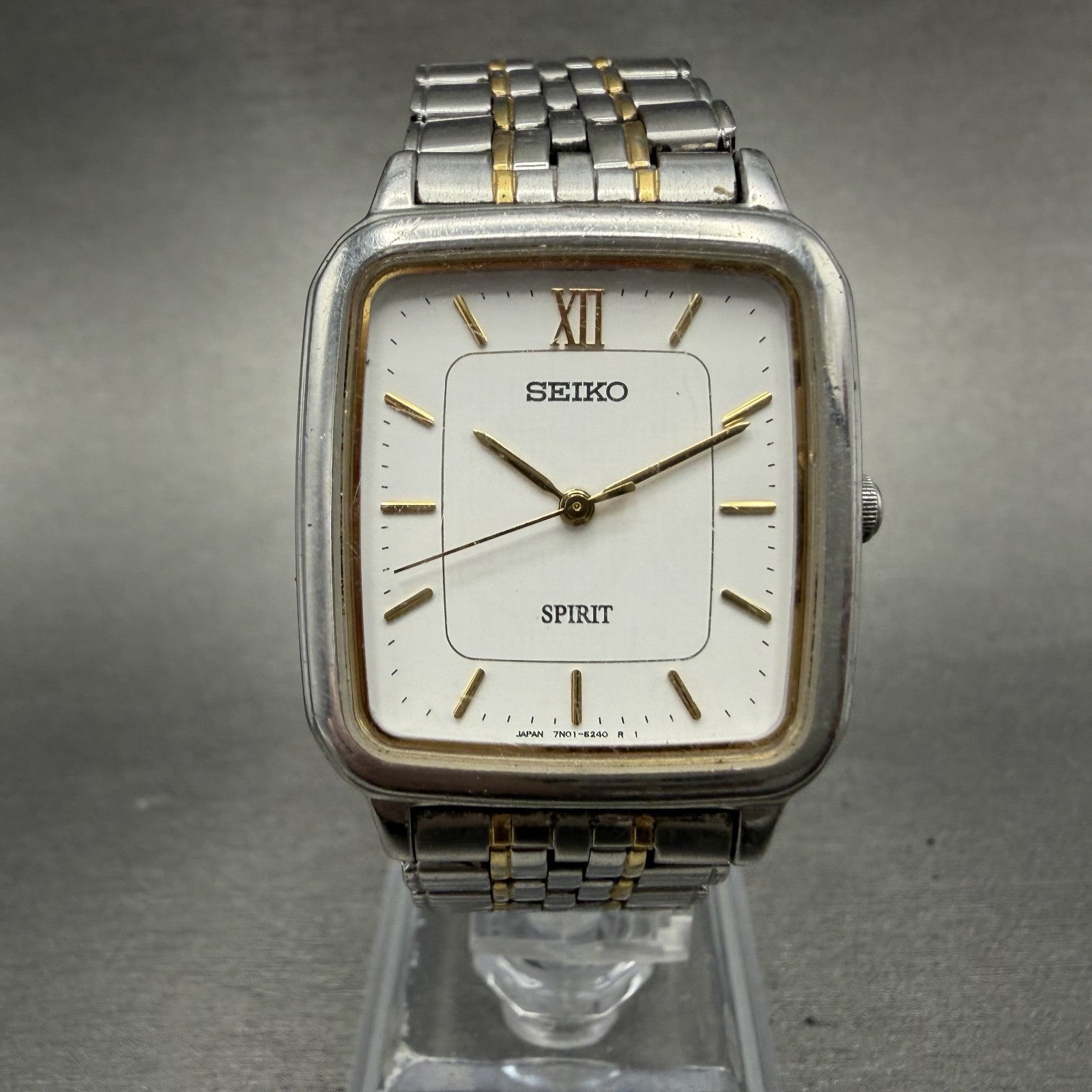 Seiko Spirit Tank Watch Men 28mm White Dial two Tone 7n01-5210 New Battery AL0