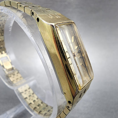Seiko Tank Watch Women 12mm Champagne Dial Gold Tone Rectangle Manual Wind Runs3