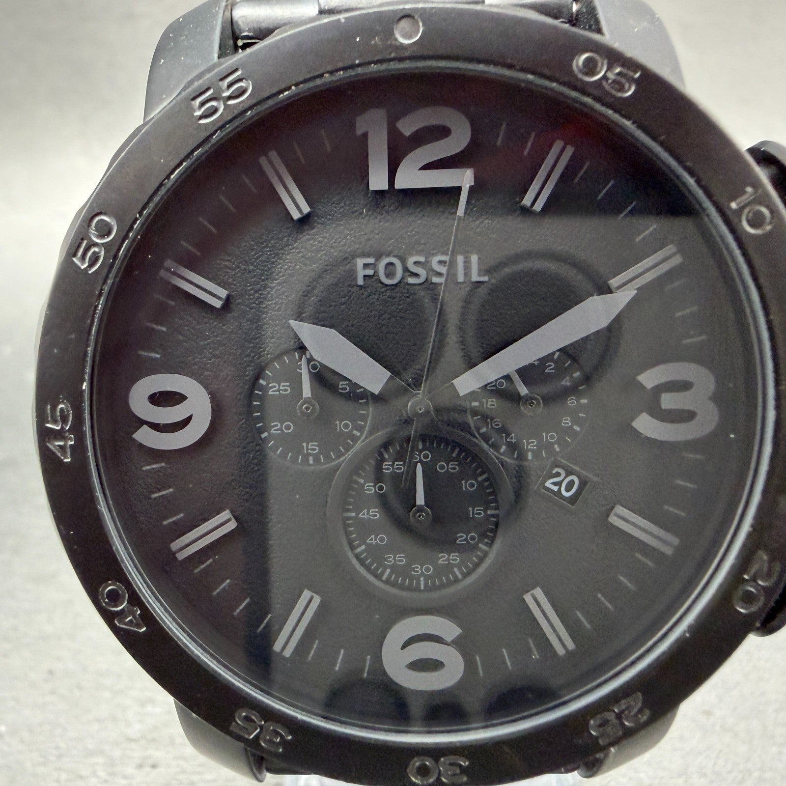 Fossil Nate Chrono Watch Men 50mm Black Dial Black Tone Date Round New Battery1