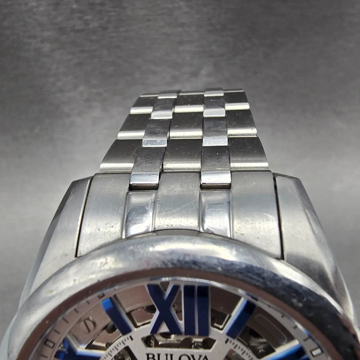 Bulova Sutton Skeleton Automatic Watch Men 43mm Silver Dial Steel 96A187 Works4