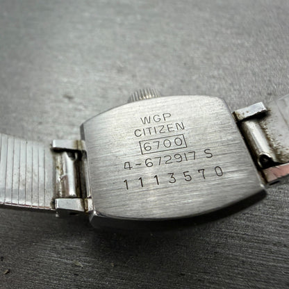 Citizen Watch Women 16mm Silver Dial Silver Tone Manual Rectangle 4-672917 Runs9