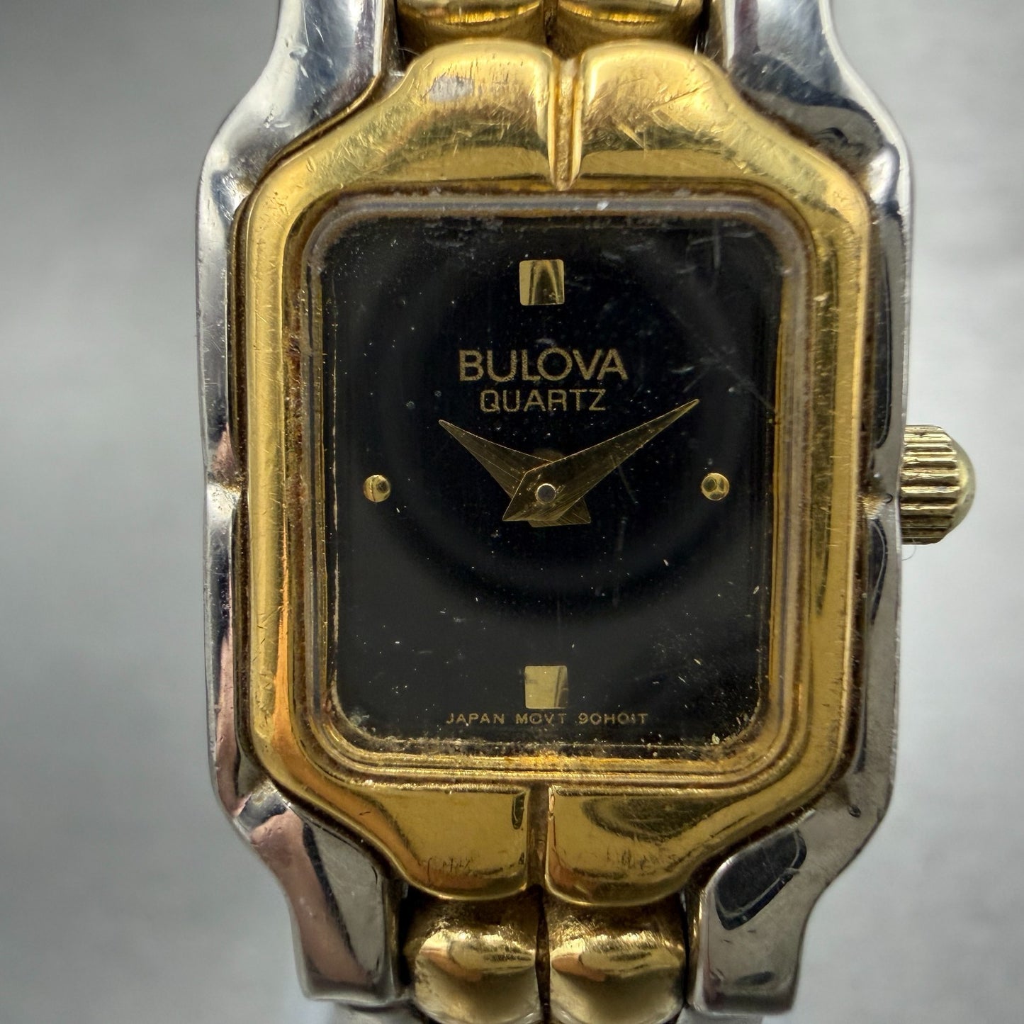 Bulova Tank Watch Women 17mm Black Dial Two Tone Rectangle 90H01T New Battery1