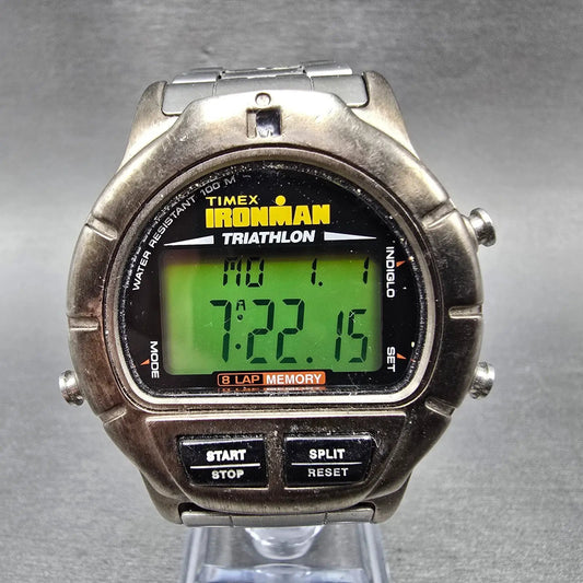 Timex Ironman Triathlon Watch Men 40mm Steel Alarm Chronograph Round New Battery0