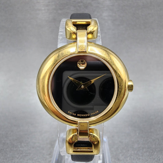 Movado Vivo Watch Women 28mm Black Dial Gold Tone Round 88 A1 1701 New Battery