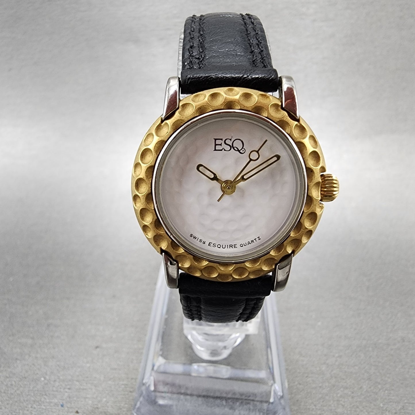 ESQ Watch Women 28mm White Dial Two Tone Round 100216 Golf Ball New Battery0