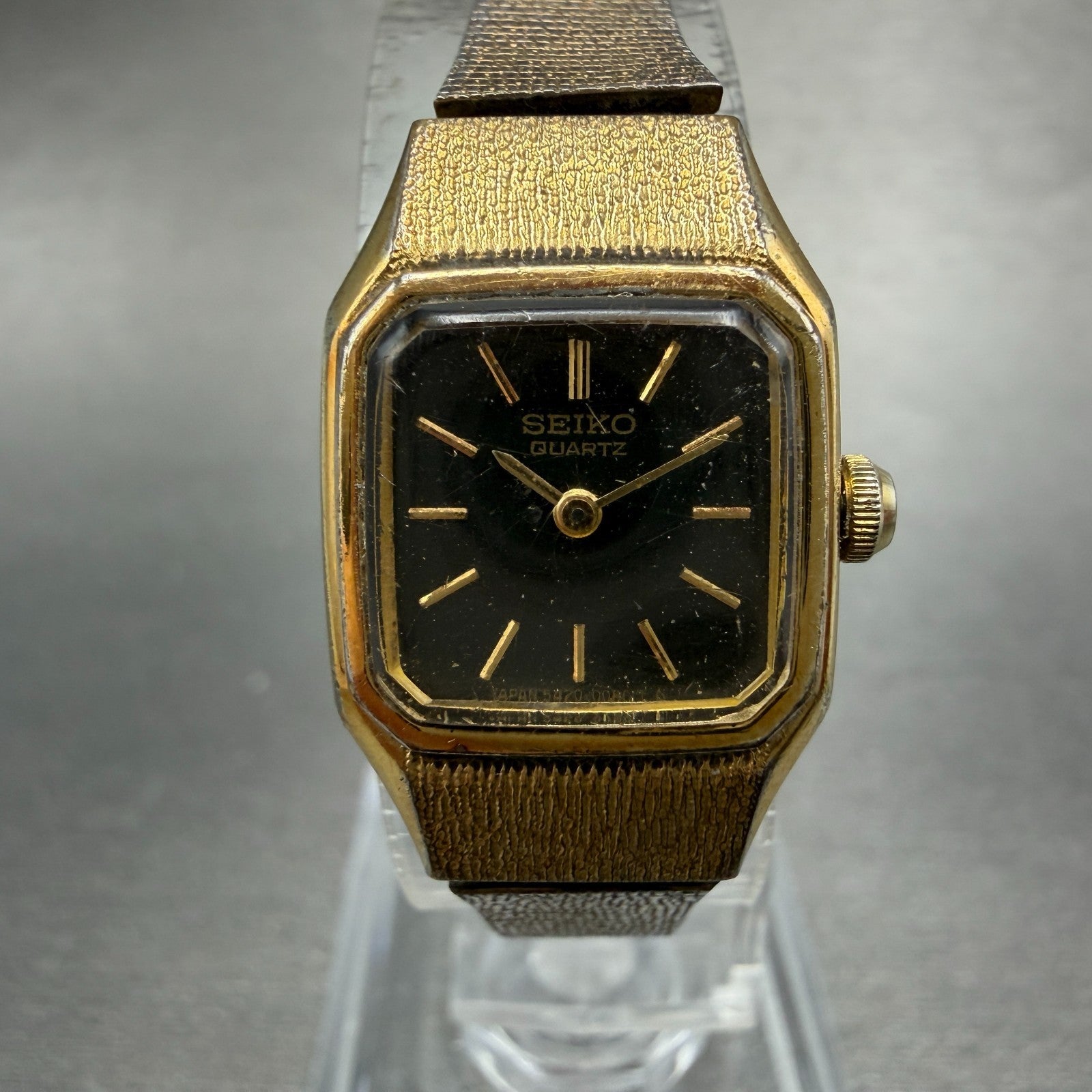 Seiko Tank Watch Women 17mm Brown Dial Gold Tone Rectangle 5420-5019 New Batt ZX0