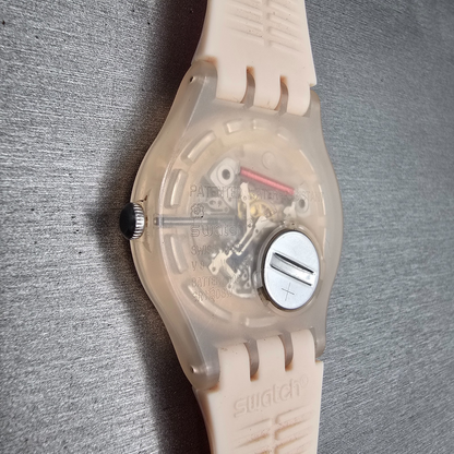 Swatch Rose Rebel Watch Men 41mm Pink Dial Pink Tone Daydate SUOT700 New Batt CH12