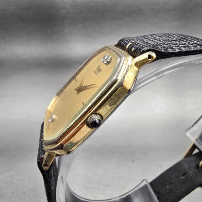 Seiko Pulsar Watch Men 30mm Gold Dial Gold Tone Octagon Y100-5419 New Battery2
