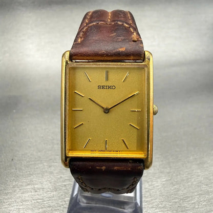 Seiko Watch Men 25mm Gold Dial Gold Tone Rectangle V700-5K30 New Battery Vintage0