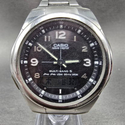 Casio Waveceptor Watch Men 41mm Black Dial Analog Digital Steel WVA-M480 Works h0