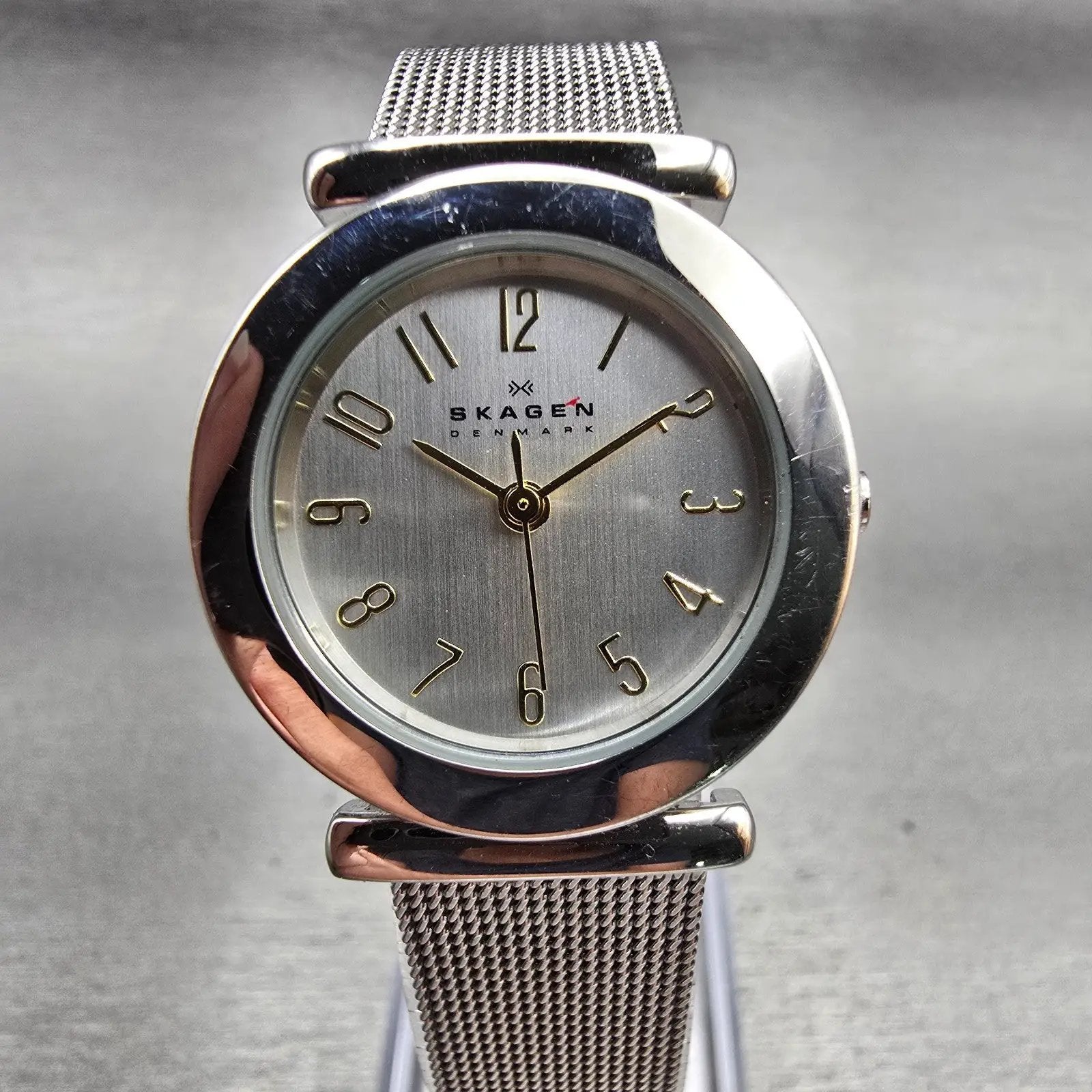Skagen Watch Women 25mm Silver Dial Silver Tone Round 107SGSC New Battery Mesh L0
