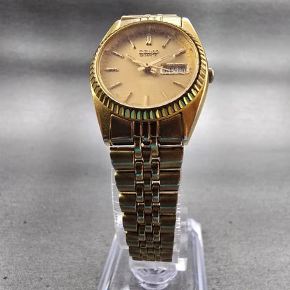 Seiko Watch Women 24mm Gold Dial Gold Tone Daydate Round 7N83-0041 New Battery V5