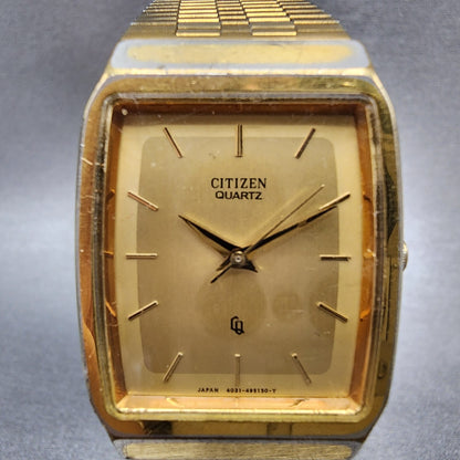 Citizen CQ Tank Watch Men 27mm Gold Dial Gold Tone Rectangle 4031-491751 PARTS