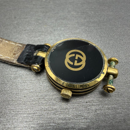 Gucci 2000L Watch Women 21mm Black Dial Gold Plated Round Vintage PARTS11