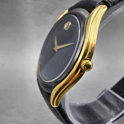 Movado Museum Watch Men 33mm Black Dial Black & Gold Tone 87.E2.860.2 New Batt J3