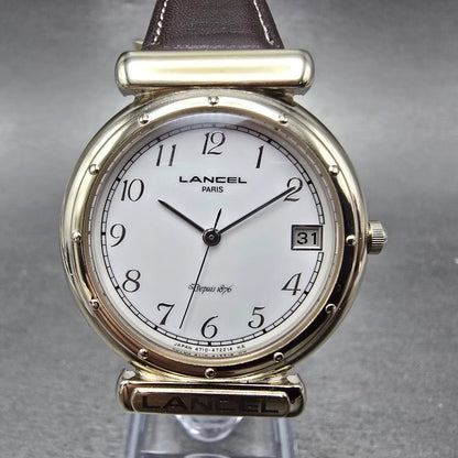 Citizen Lancel Watch Men 32mm White Dial Gold Tone Date 4710-470737 New Battery0