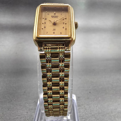 Seiko SX Watch Women 17mm Gold Dial Gold Tone Rectangle V401-5121 New Battery5